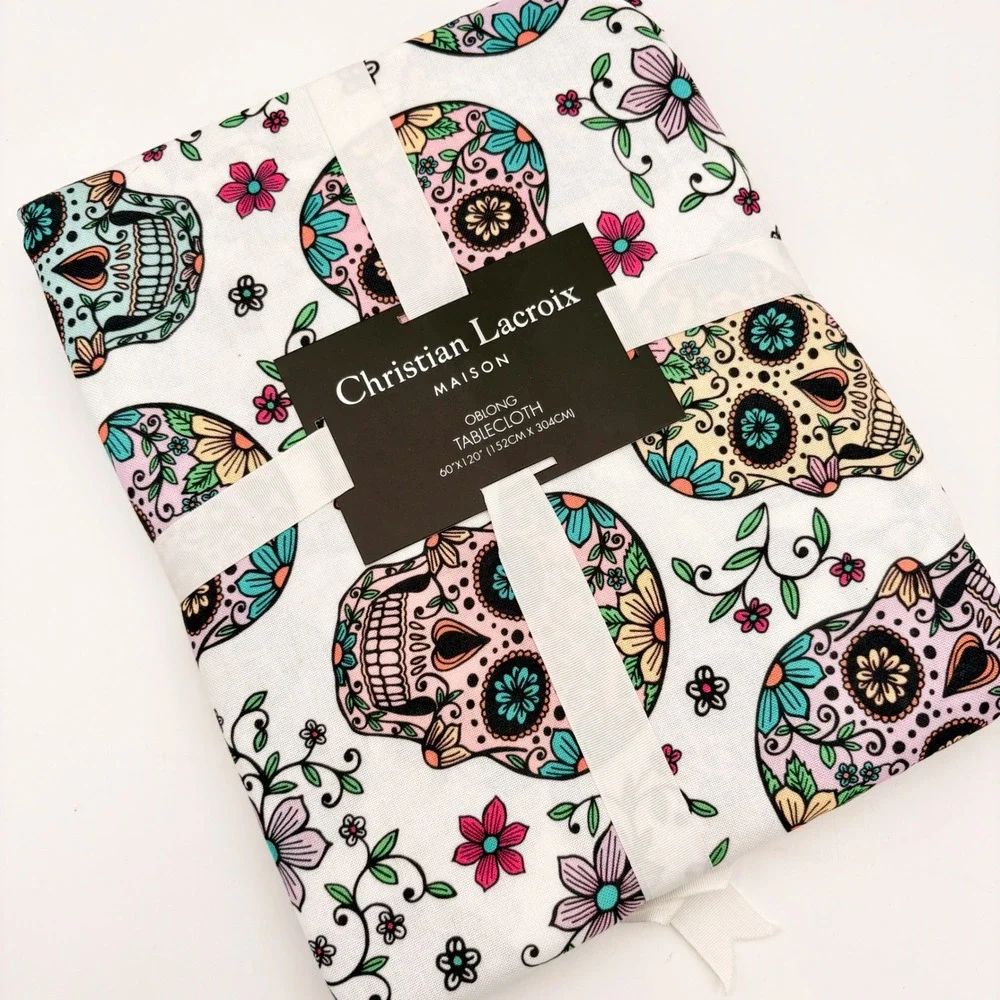 Christian Lacroix Maison Sugar Skull Floral Oblong Tablecloth 60x120 Halloween